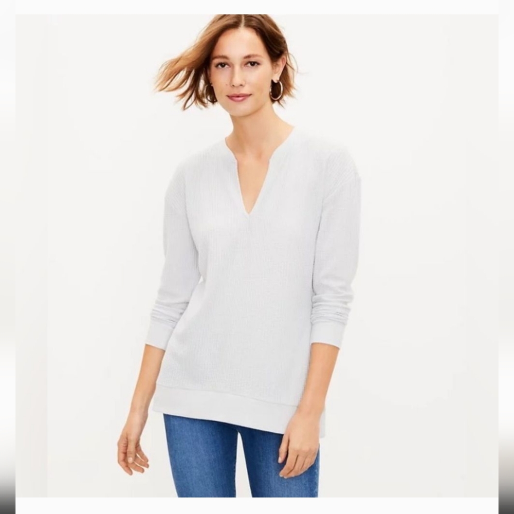 Loft Waffle Split Neck Tunic Top